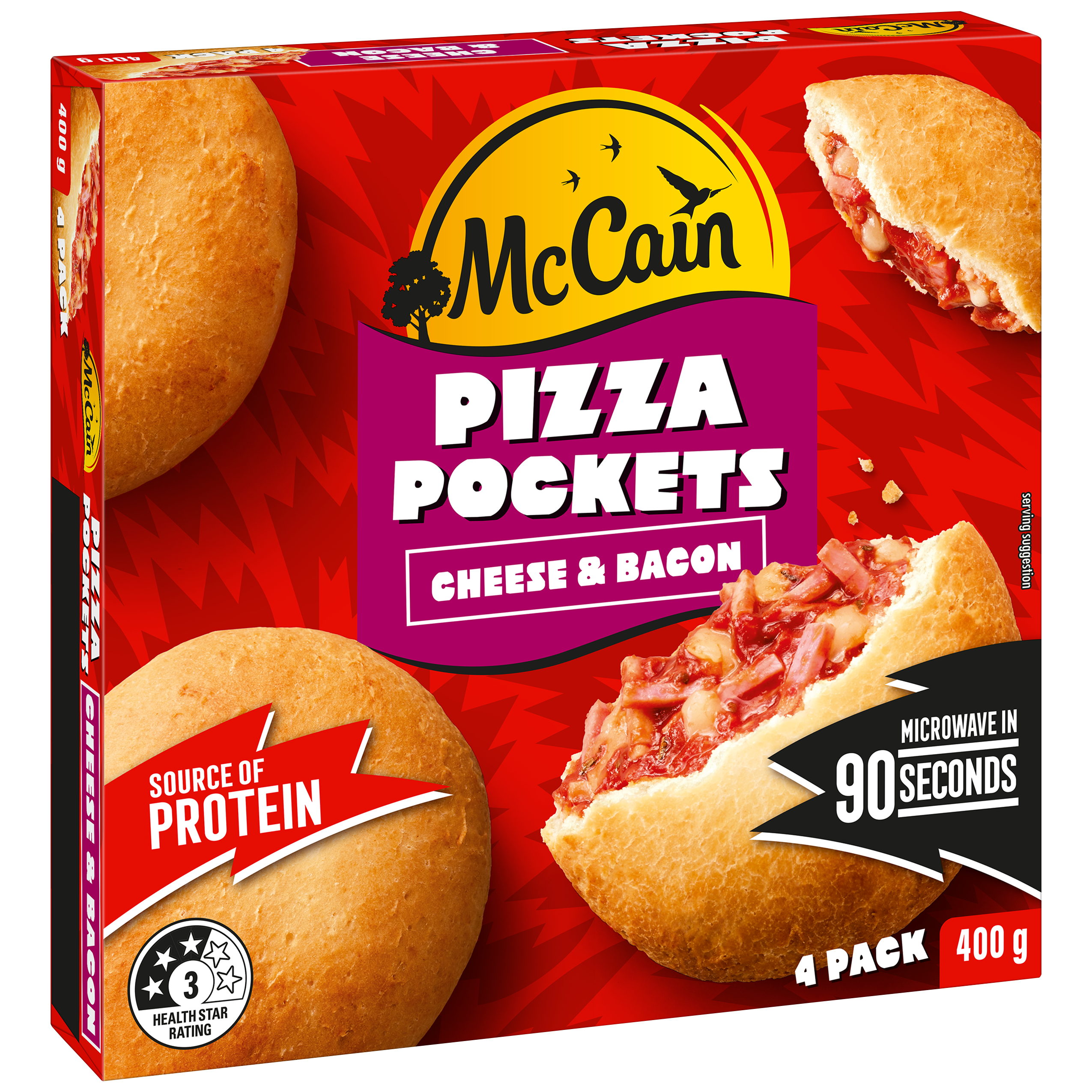 Pizza Pockets Cheese & Bacon 400g