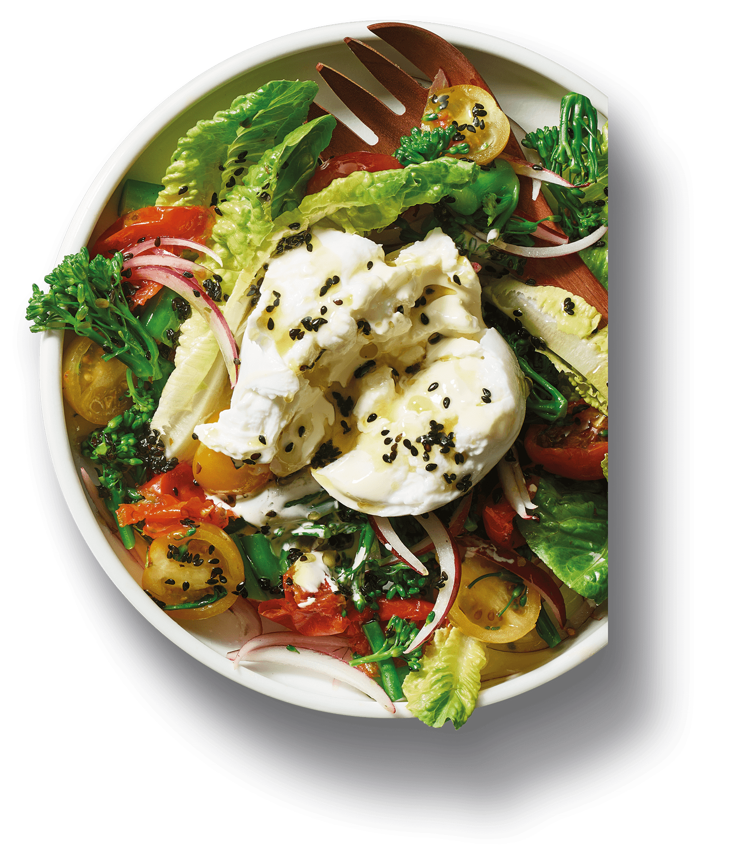 Grilled Broccolini Salad with Black Sesame Burrata